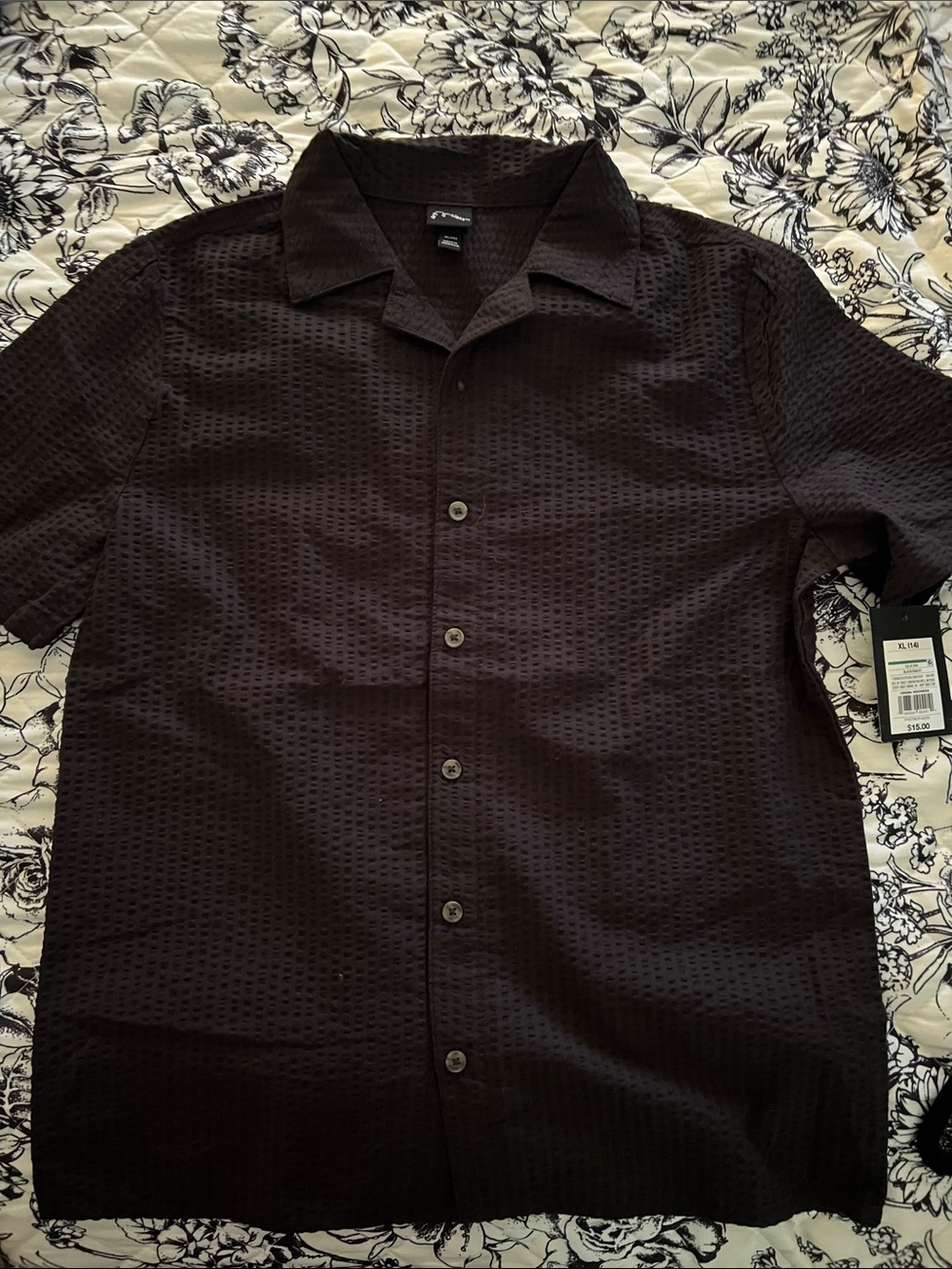 art class Men's Short-Sleeve Textured Button-Down Shirt - Dark Brown